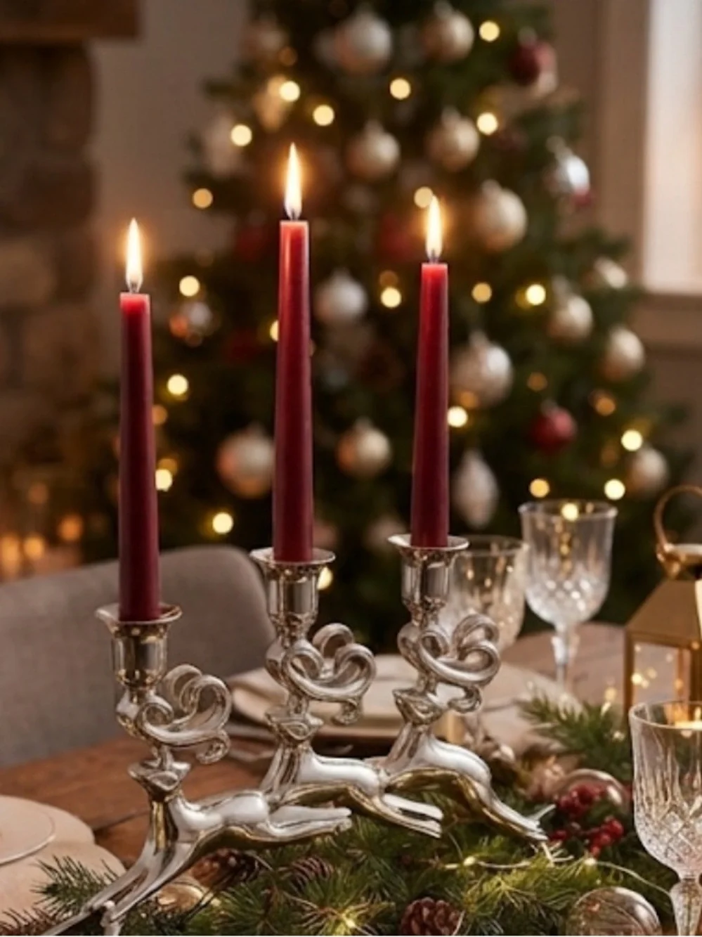 Silver Reindeer Triple Candle Holder - Holiday Home Accent